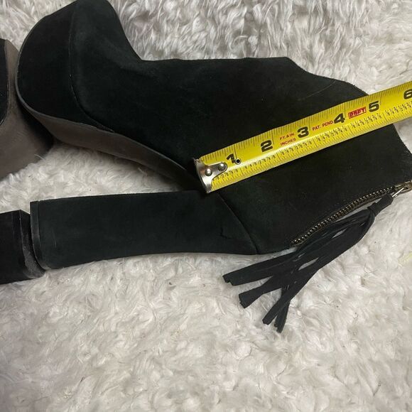STEVE MADDEN Leather Black Suede Platform Heels ankle boots tassel accent SZ8.5 - Picture 10 of 14